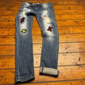 Machine Jeans Womens 9 Blue Distressed Patchwork Skinny Jeans Los Angeles